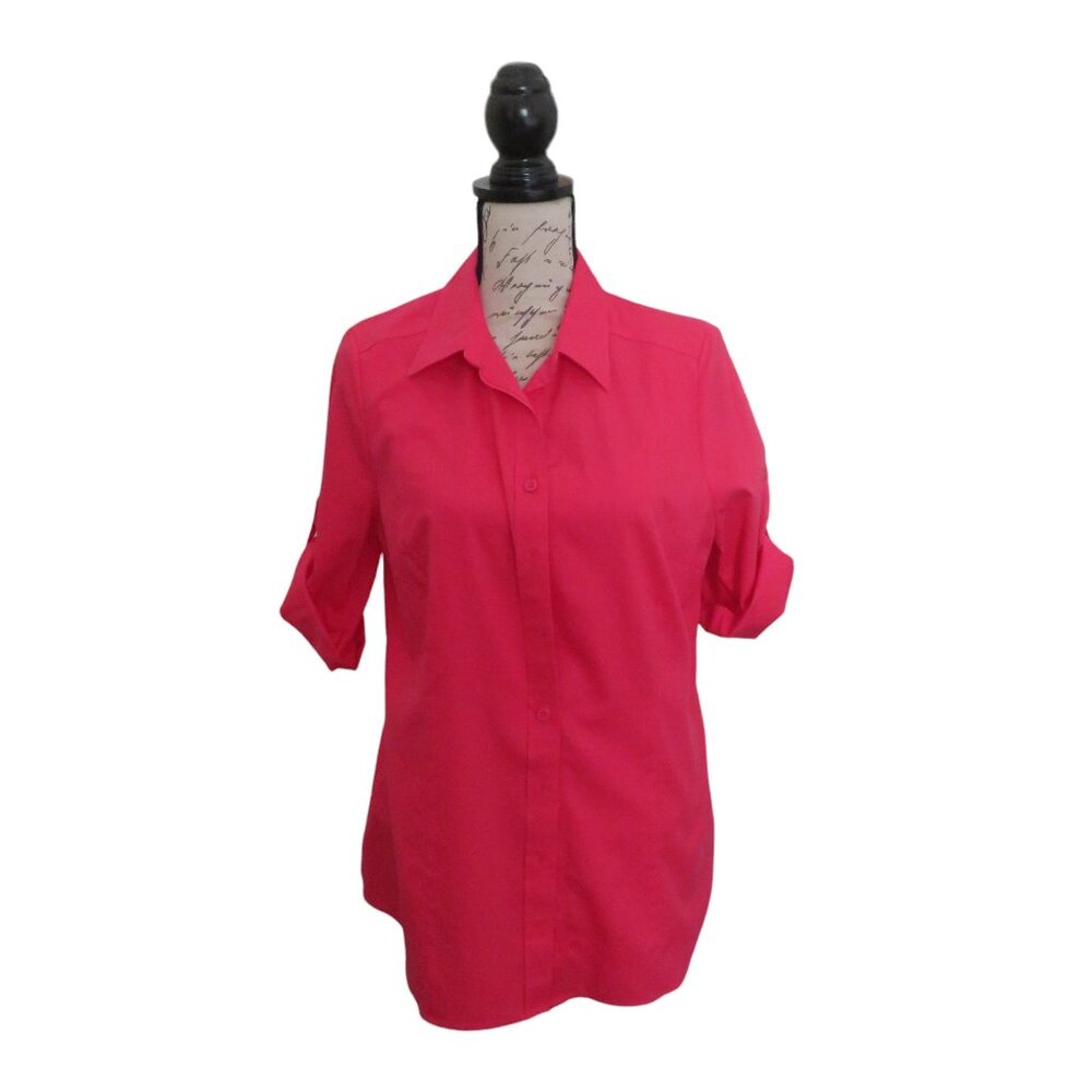 🔥HP🔥Coldwater Creek Pinkish Red Shirt, Button Down, Roll-Tab Sleeves, Sz M (… - Picture 2 of 9